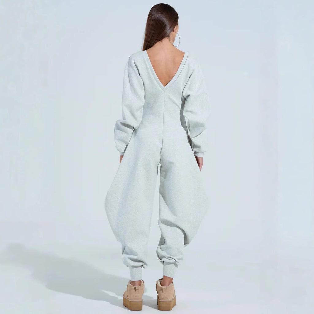 Sexy Long-Sleeve V-Neck Bodycon Jumpsuit