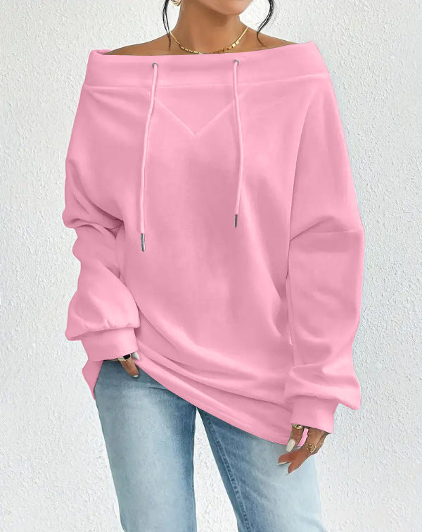 Women's Loose Casual Drawstring Off-the-shoulder Off-shoulder Top