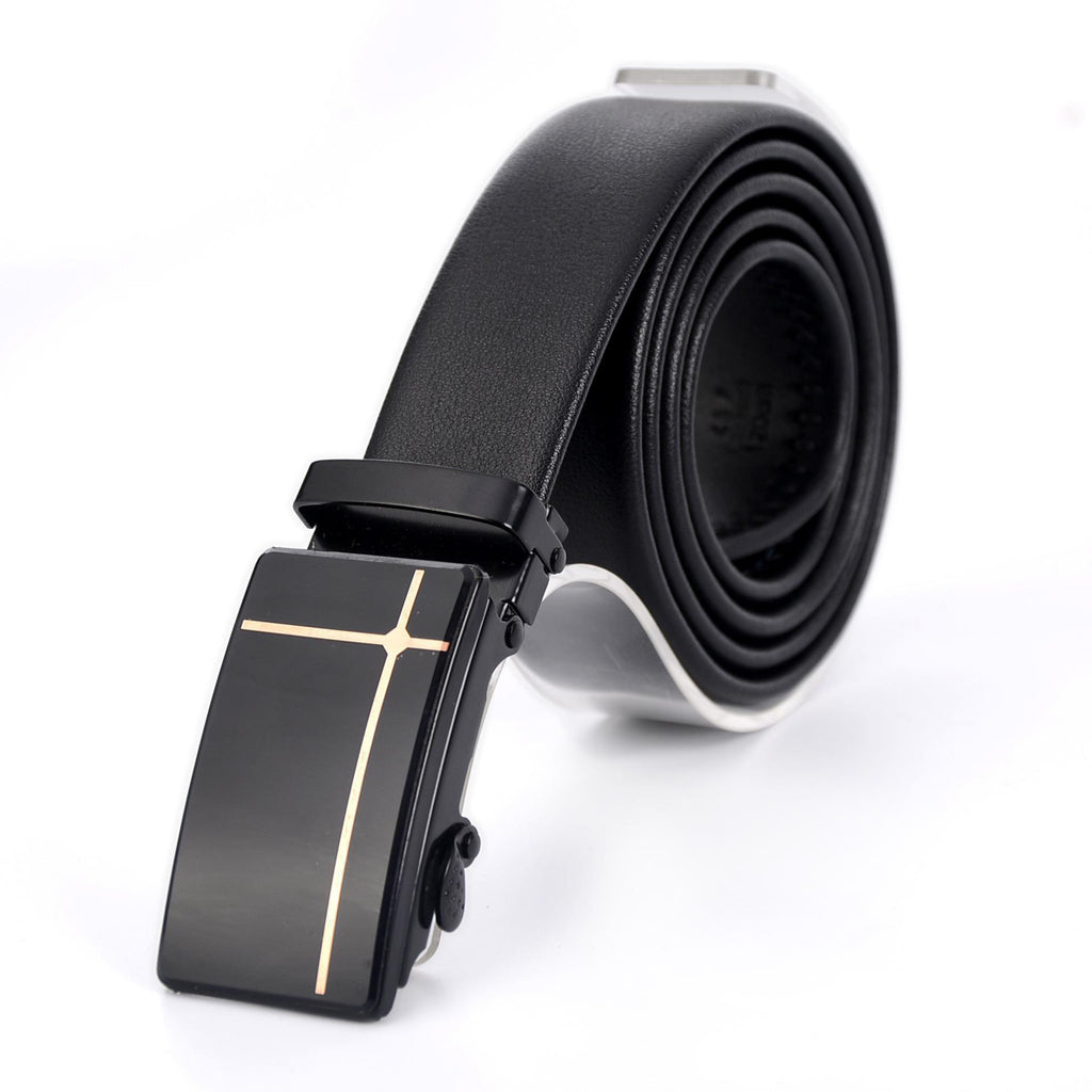 Men's Automatic Buckle Business Casual Belt with Mirror Acrylic Iron Button, 110-130cm, Patent Leather Finish