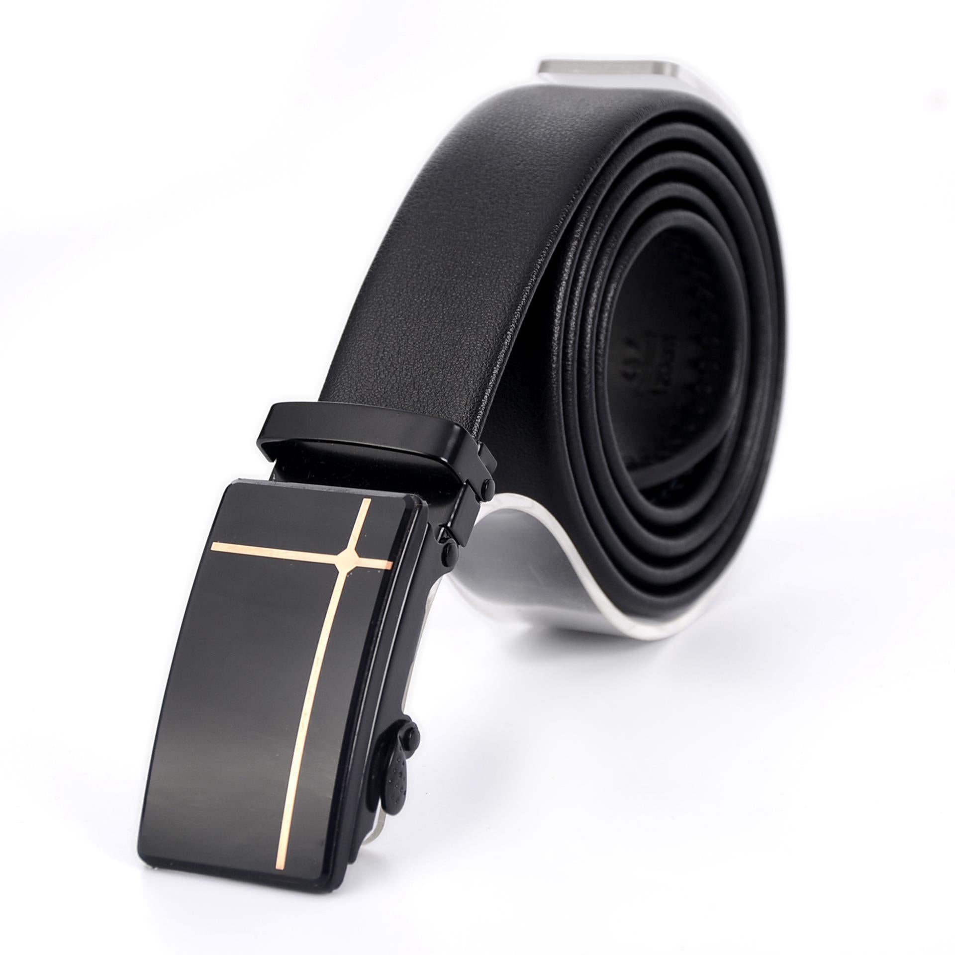 Men's Automatic Buckle Business Casual Belt with Mirror Acrylic Iron Button, 110-130cm, Patent Leather Finish
