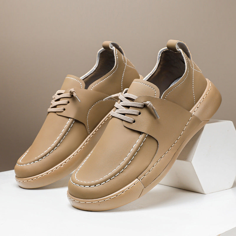 Retro British Casual Men's Shoes - White, Khaki, Black, Low Flat Heel