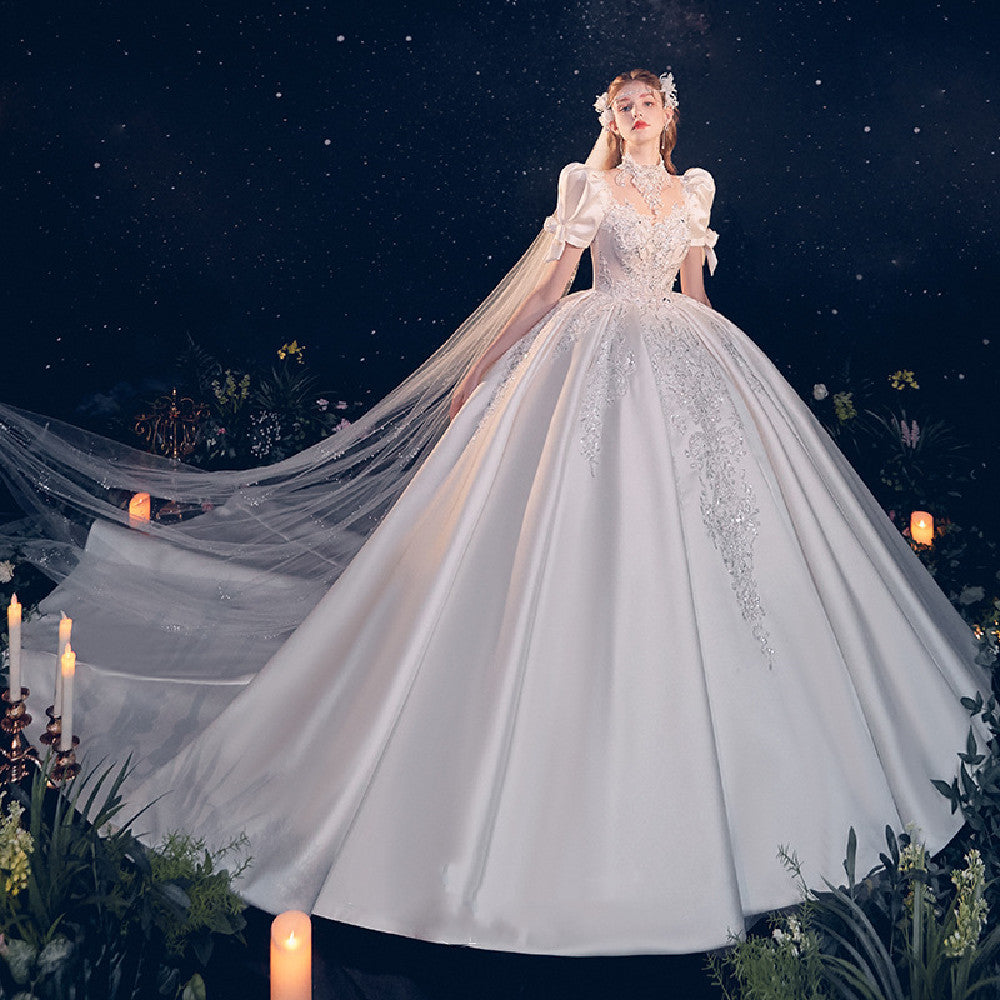 Vintage Polyester Frock With Puffy Sleeves and High Waist Long Skirt