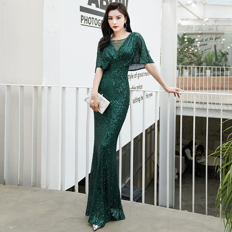 Robe de soirée en polyester vert foncé pour la fête annuelle