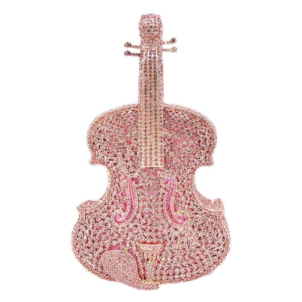 Sac à Bandoulière Violon Rose Taille Diamant avec Strass, Petit PU, 22.5cm