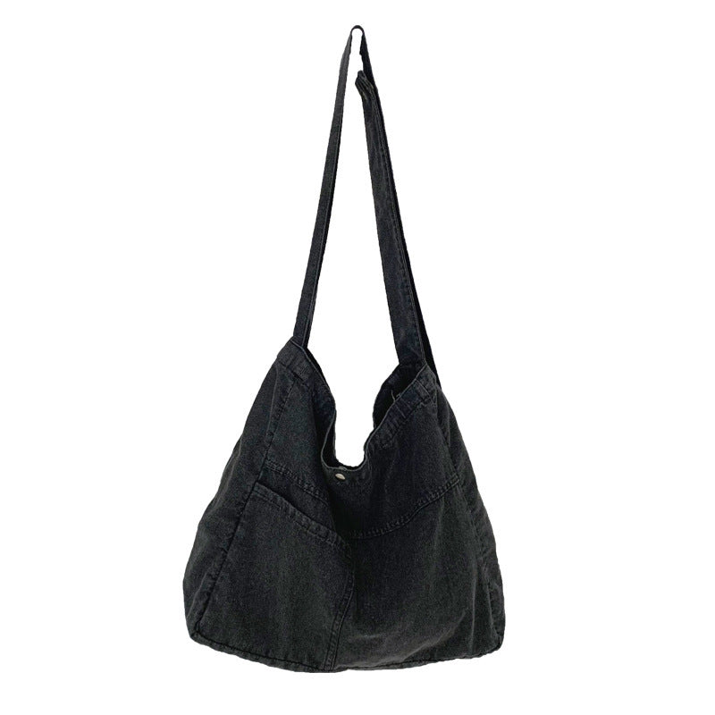 Washed Denim Large-Capacity Crossbody Bag in Dark Blue, Black, Light Blue