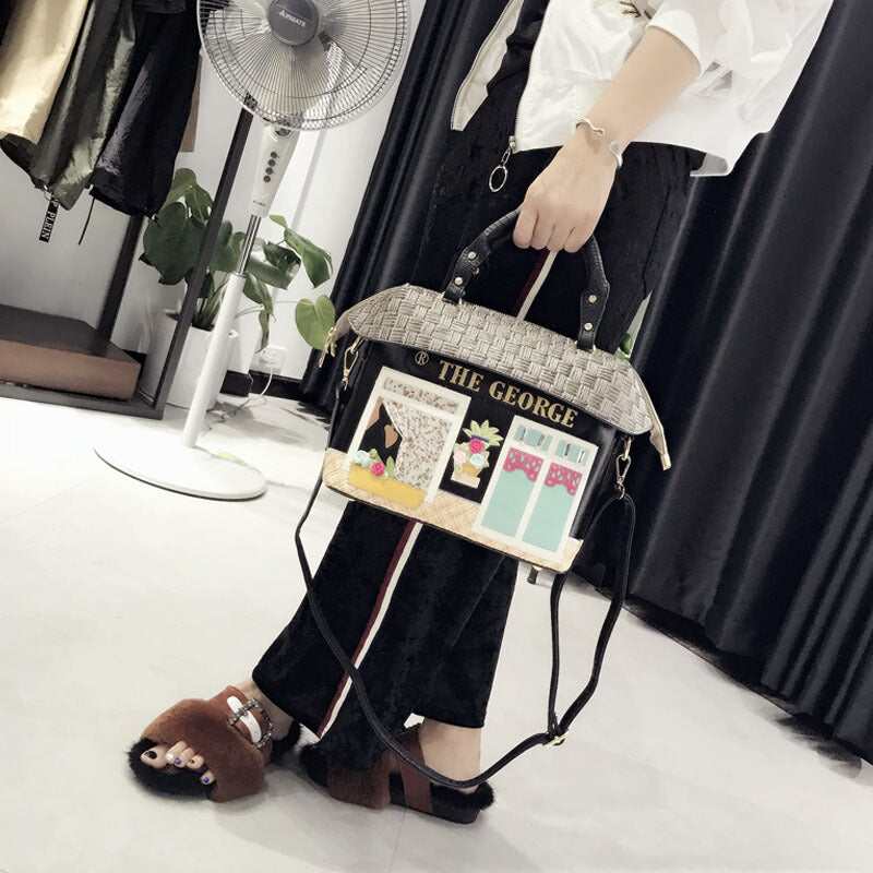 Sac Rétro Portable Fait Main en Cuir PU 28x14x25cm