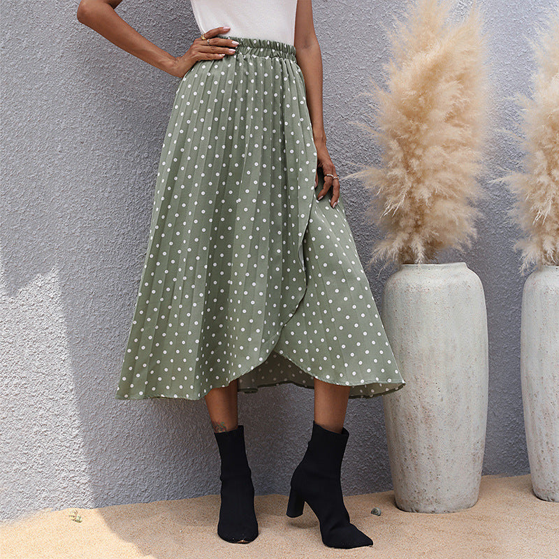 Light Green Irregular Polka Dot Skirt European American Style