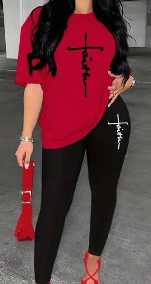 Slayr Women’s Summer Casual Letter Print Short Sleeve T-Shirt & Slim Fit Long Pants Set