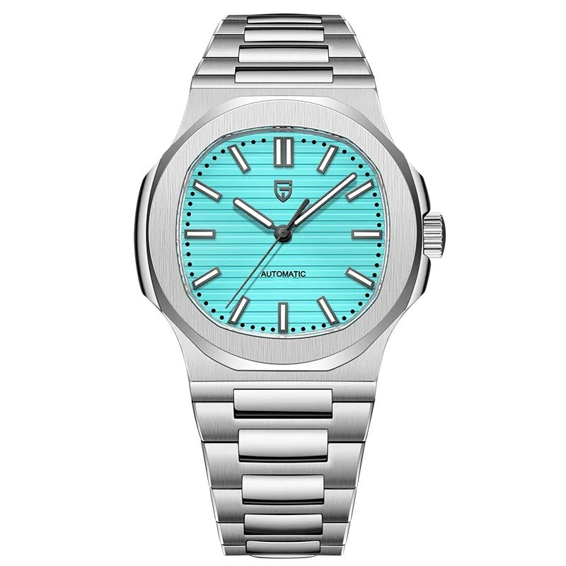 Men's Stainless Steel Automatic Waterproof Barrel Wristwatch