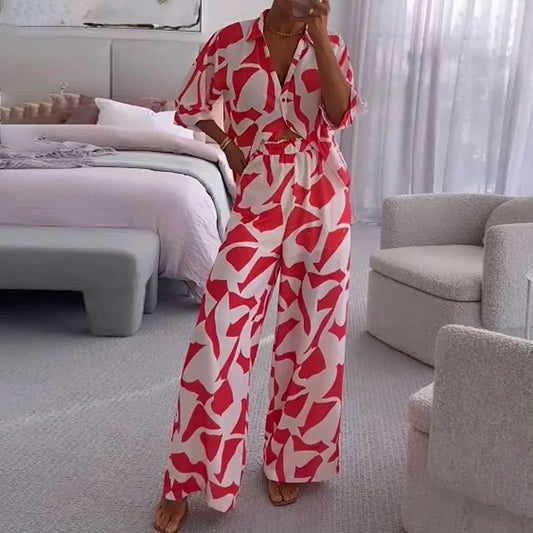 New European And American Women's Clothing Printed Two-piece Suit