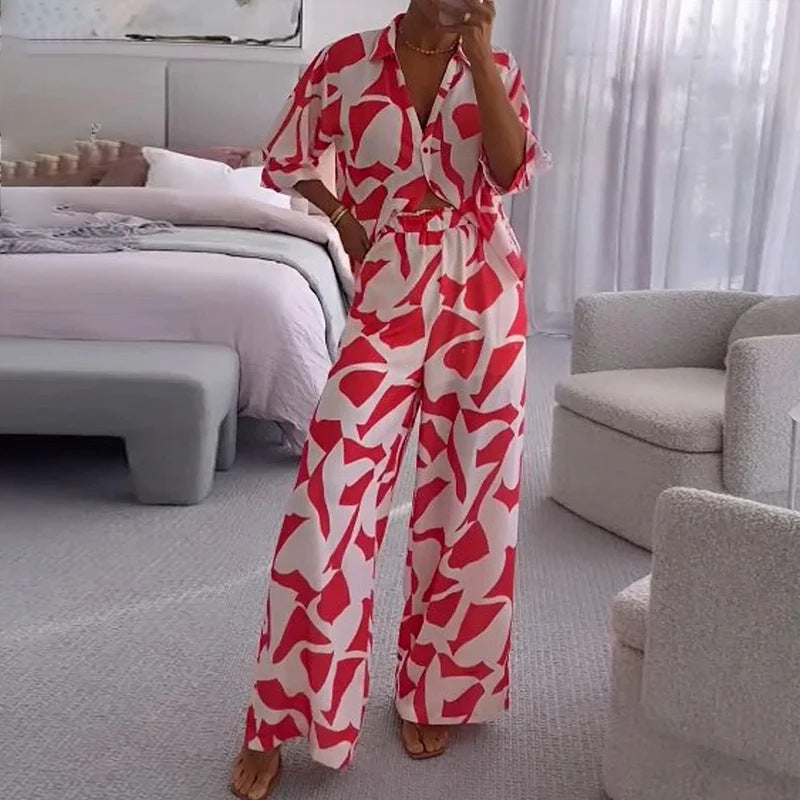 New European And American Women's Clothing Printed Two-piece Suit