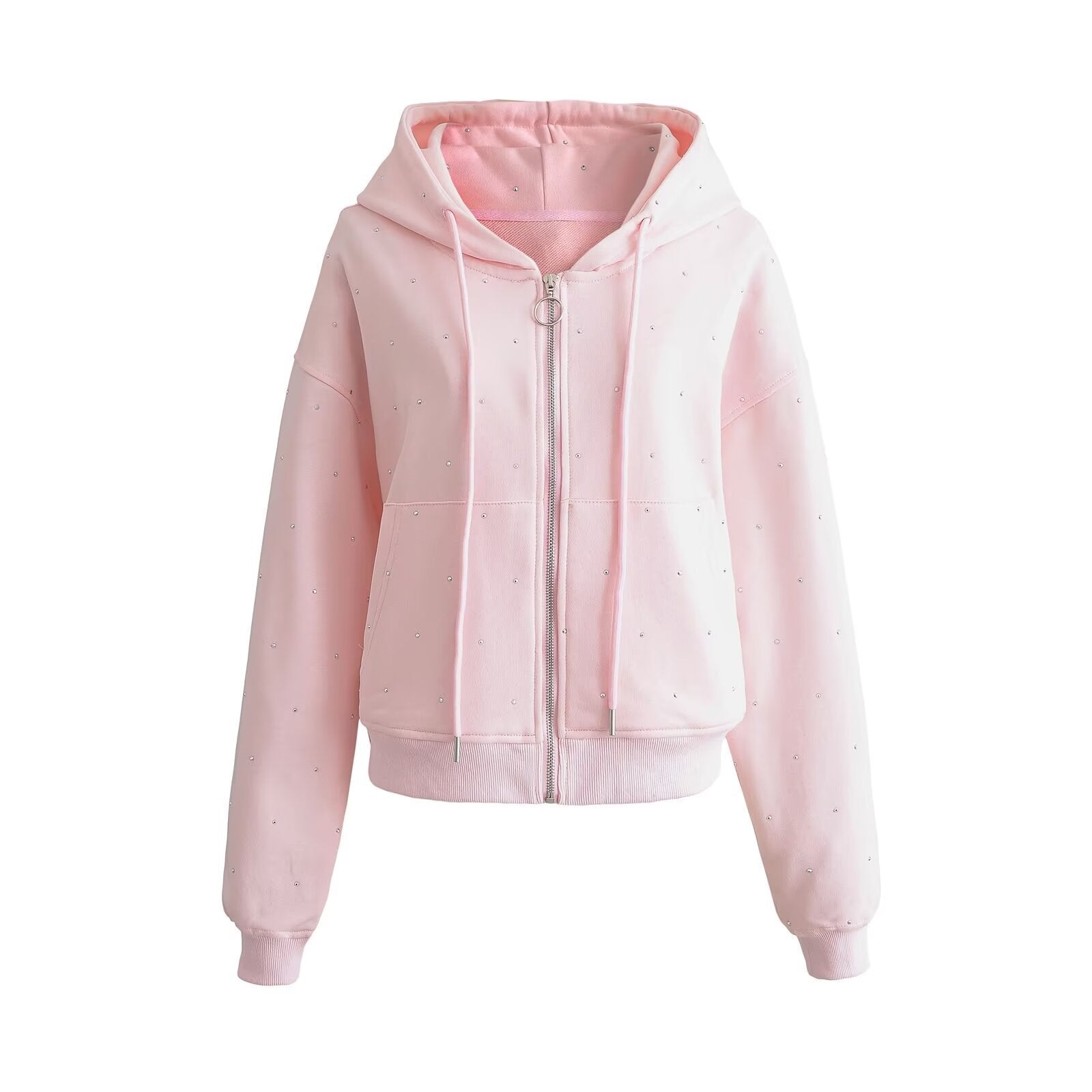 Gilet Cardigan Femme à Capuche avec Strass Étoilés et Cordons de Serrage