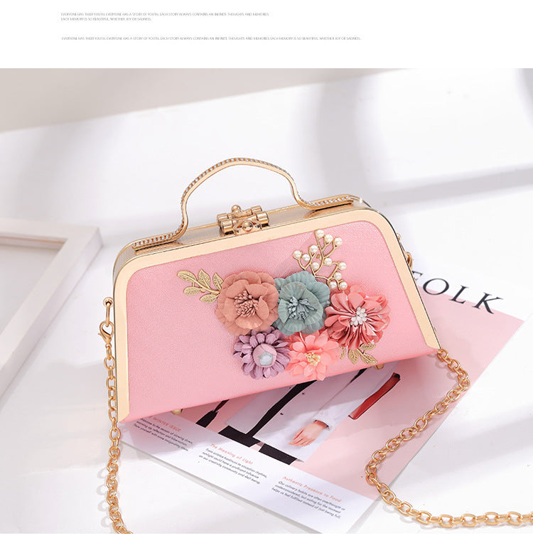 Sac Carré Petit "Chaîne de Fleurs" 12x24x6.5cm PU Métal
