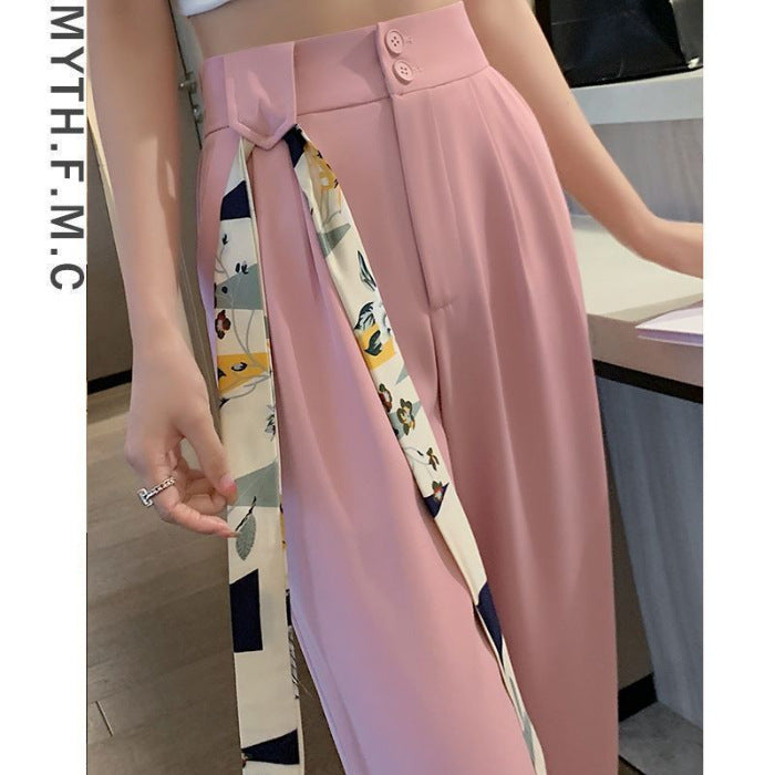 High Waist Narrow Ice Silk Wide-Leg Pants