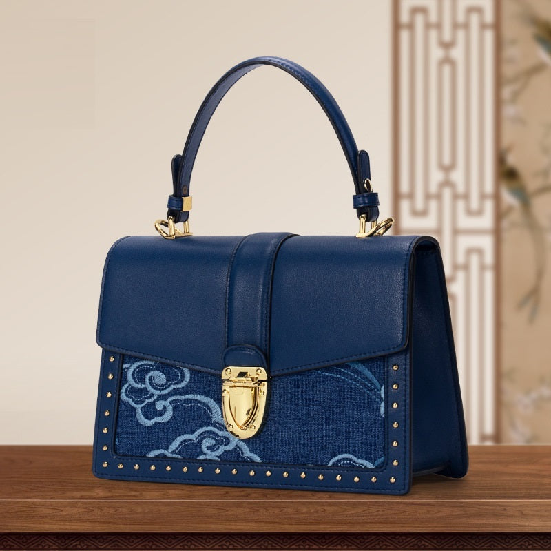 Sac bandoulière en cuir de vachette grande capacité avec serrure - Tendance et polyvalent