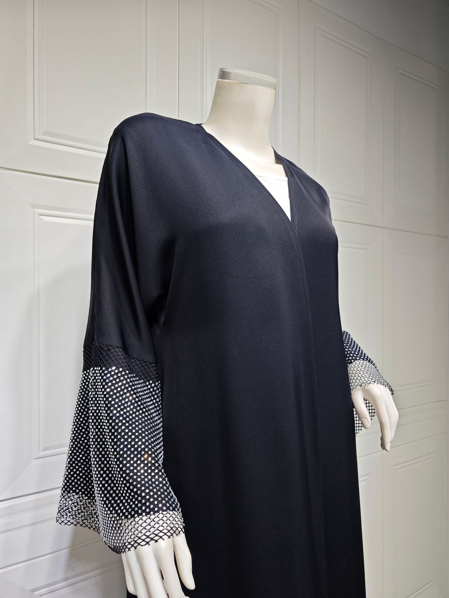 Cardigan Abaya Muslim Cross-border Stretch Diamond Mesh Robe