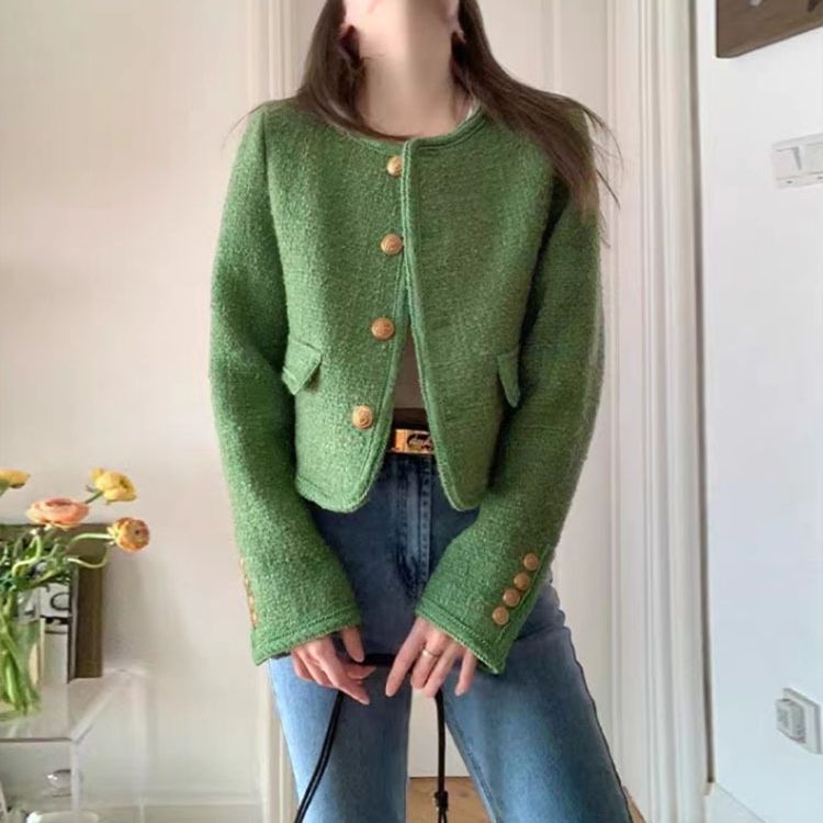 Veste française classique en tweed vert de haute qualité