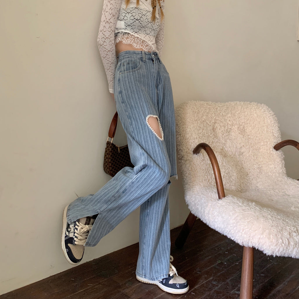 Jean droit slim taille haute pour femme