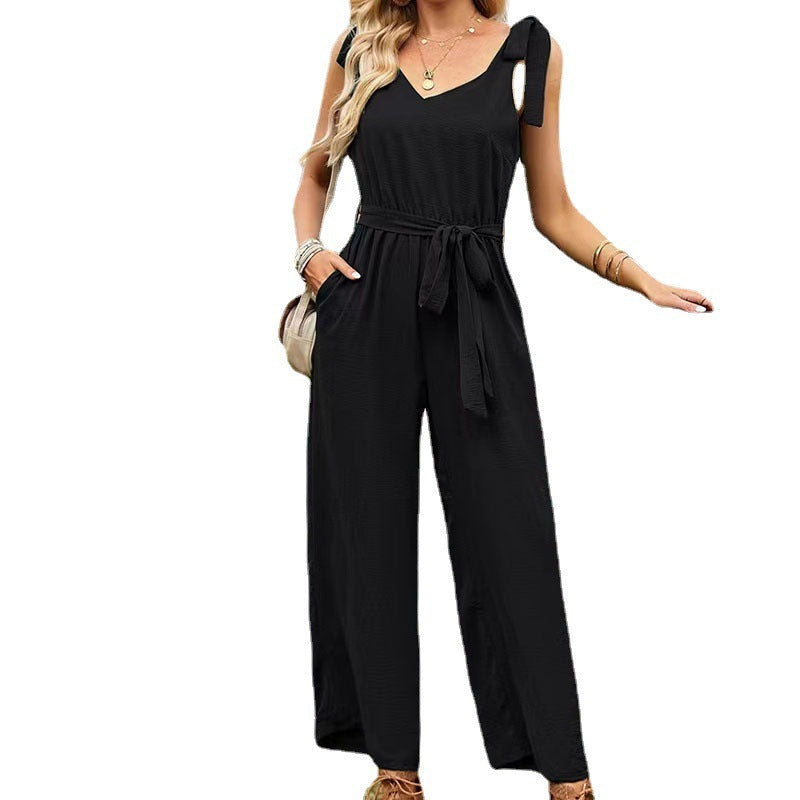 Elegant Ladies Solid Color Ice Linen Jumpsuit S-XL