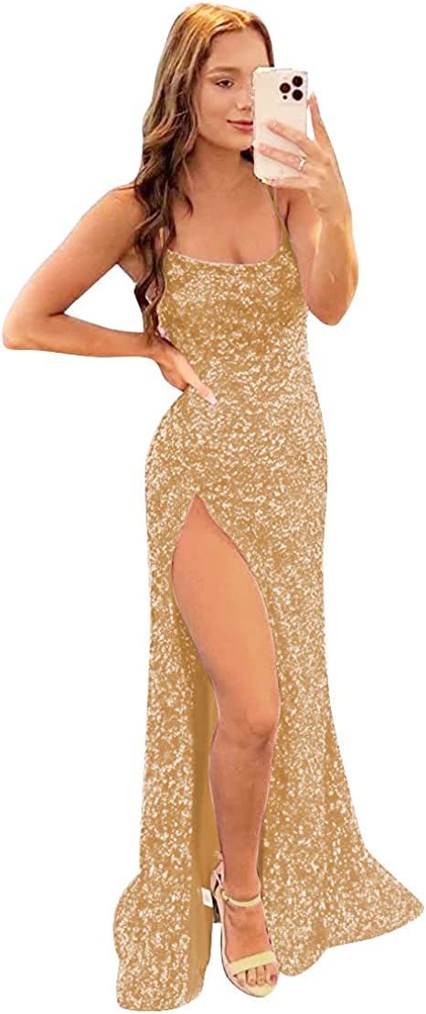 Long Sequin Split Evening Dress
