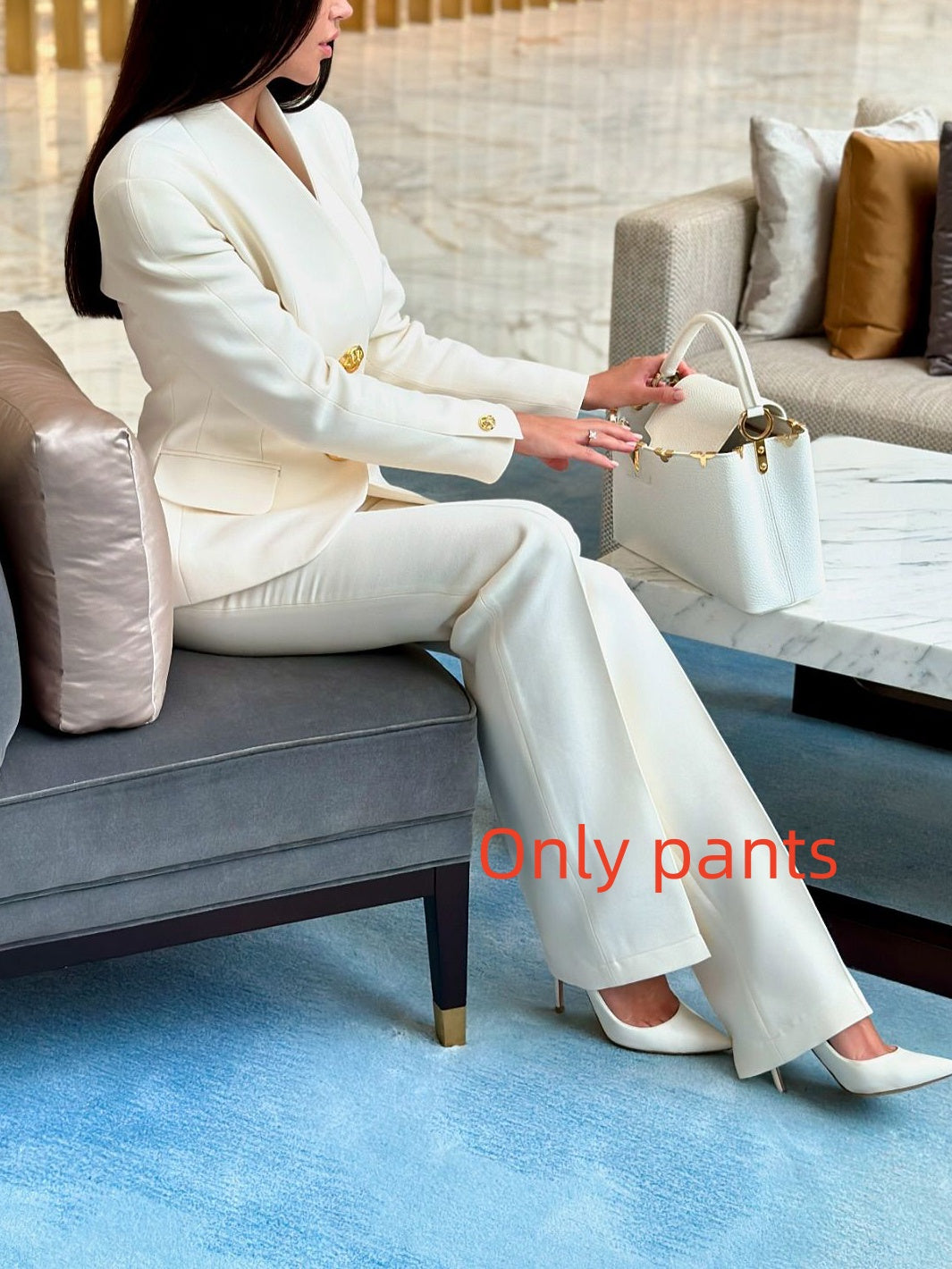 Solid Color Single-Breasted Blazer and High-Waisted Pants Set