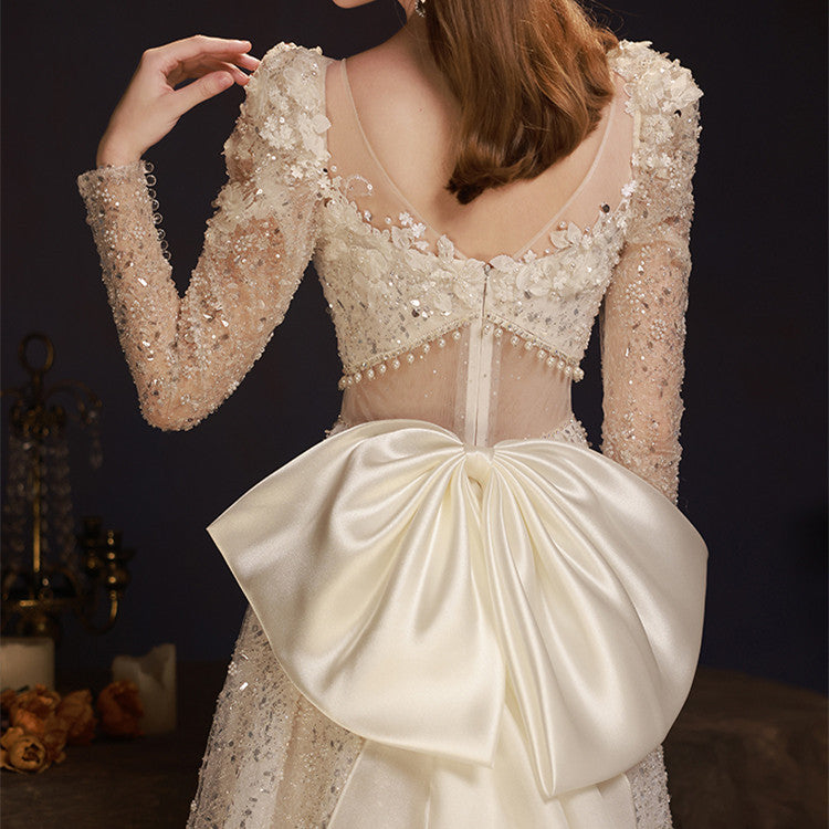 Women's Fashion Beige Heavy Mesh Sequin Dress