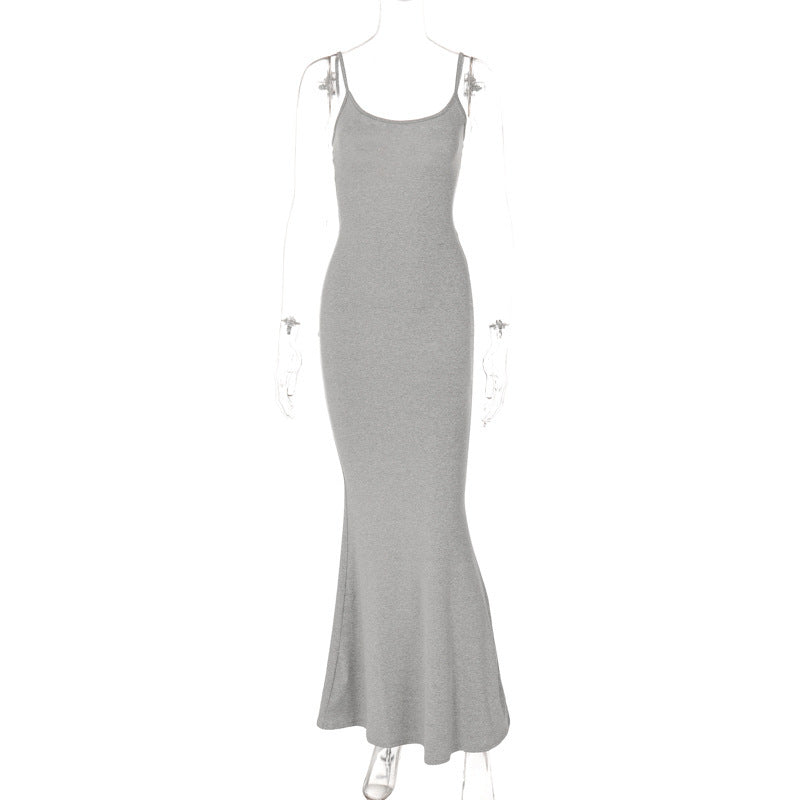 Robe longue moulante à fines bretelles pour femme, sexy, soirée, club, décontractée