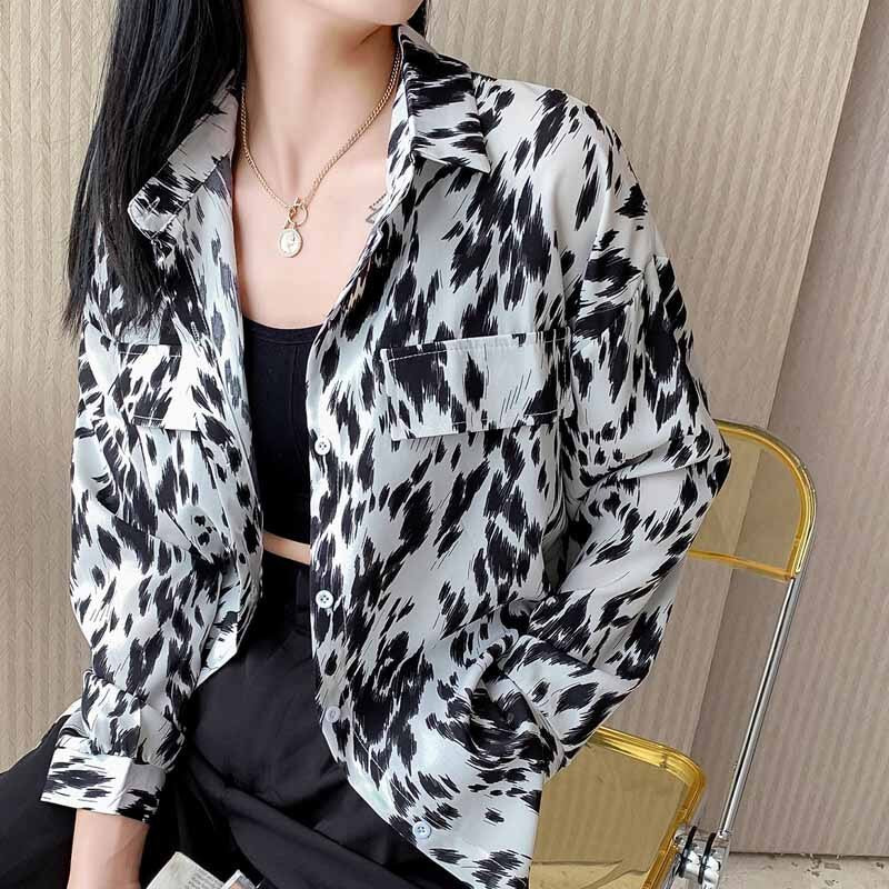 Casual Retro Polo Collar Loose Long Sleeve Shirt Polyester