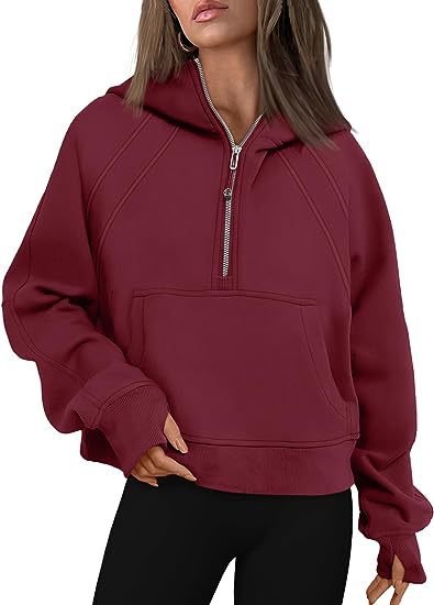 Sweat-shirt à capuche zippé avec poche Coupe ample Manches longues Pull pour femme