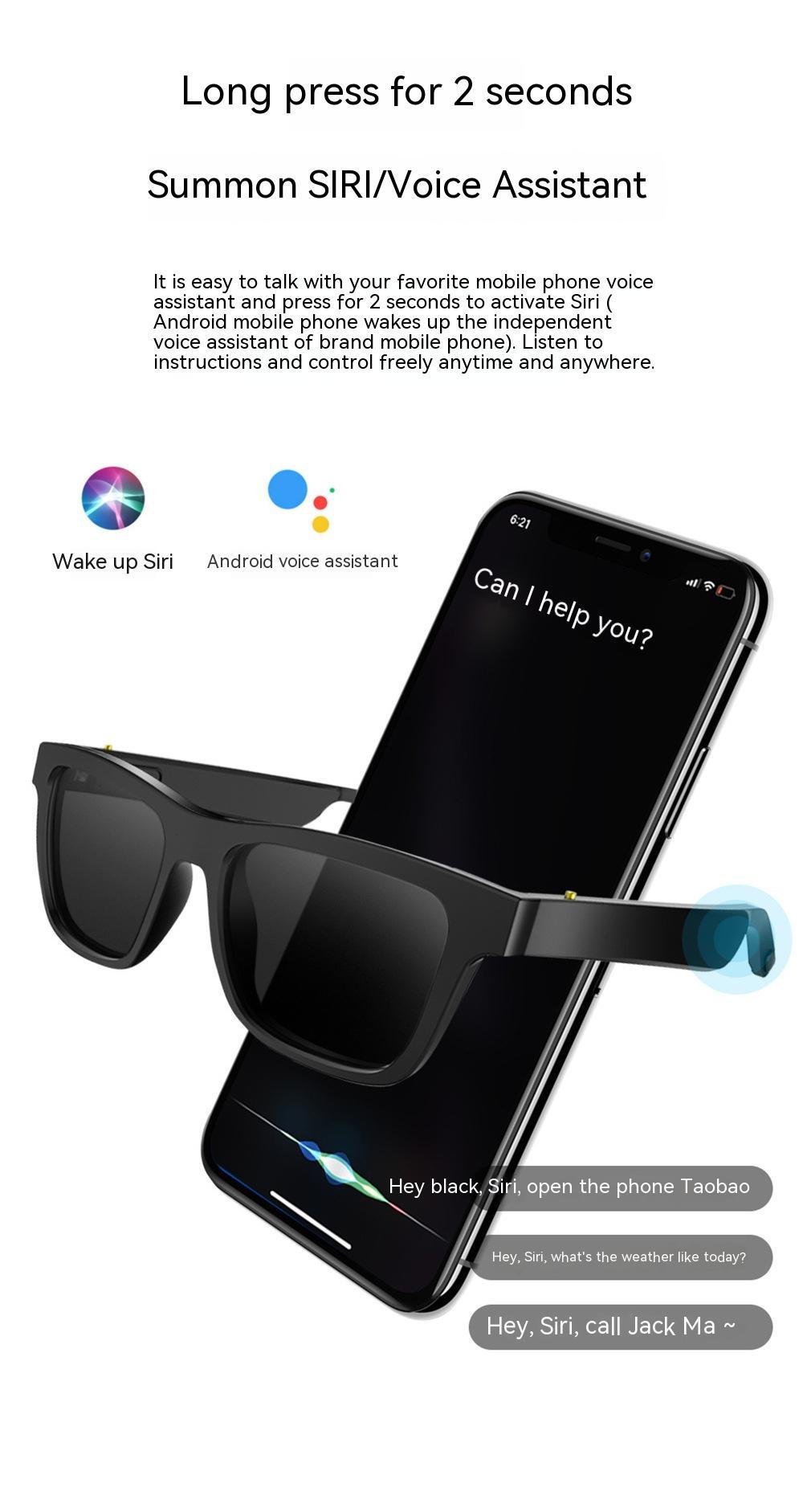 Black Smart Bluetooth Sunglasses with Headset and Transparent Screen