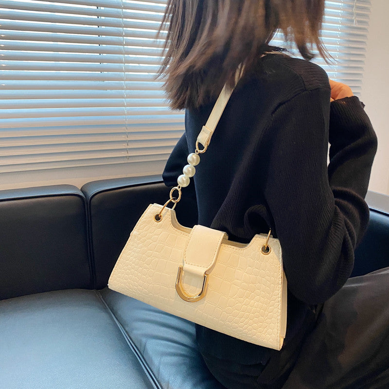 Leisure Pearl PU Zipper Armpit Bag for Women, 28x14x6cm