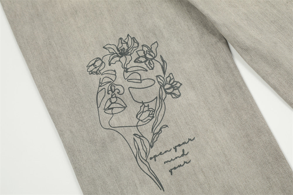 Men's Hand-painted Graffiti Ripped Jeans