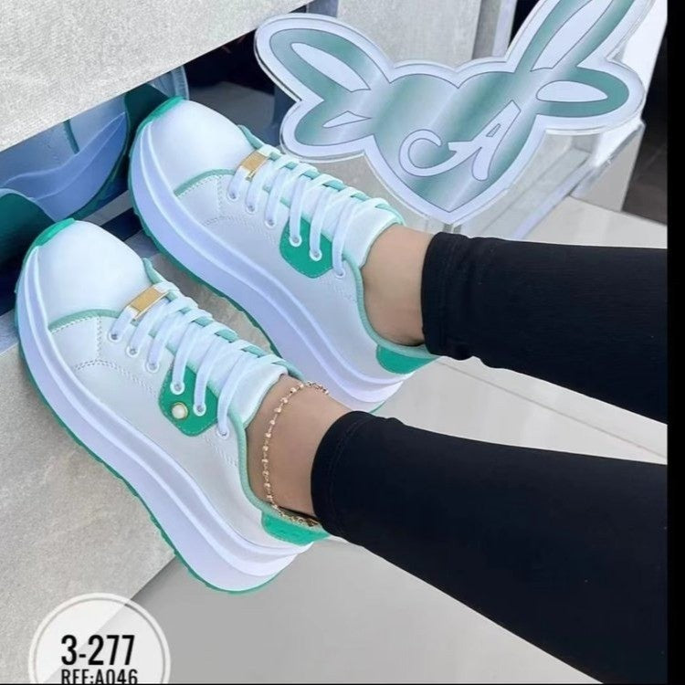 Women's White Lace-Up Platform Wedge Shoes Mid Heel