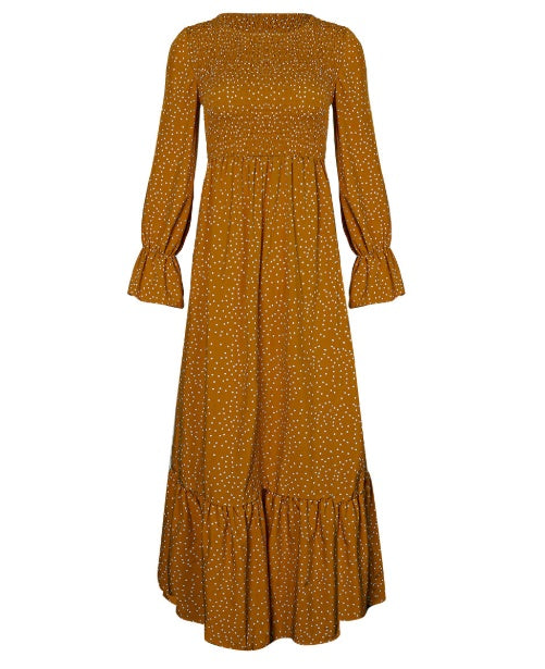Polka Dot Long Sleeve Cotton Blend Dress in Multiple Colors