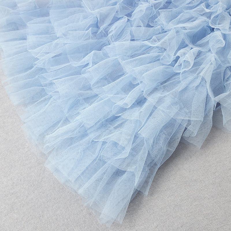 Light Blue Sleeveless Off-Neck Mesh Gradient Tube Dress