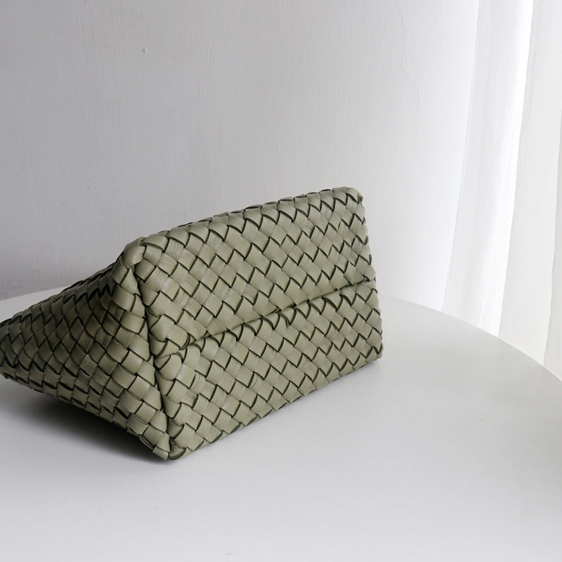 Sac à main femme en cuir véritable à porter sur l'épaule - Vert et noir, 20x12x15cm