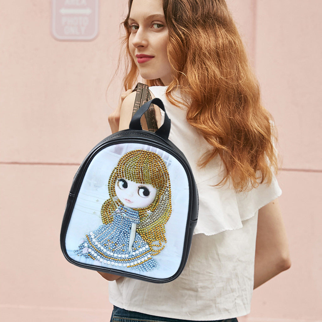 Sac à dos en cuir avec peinture diamant créative à faire soi-même Grande capacité 18x20cm