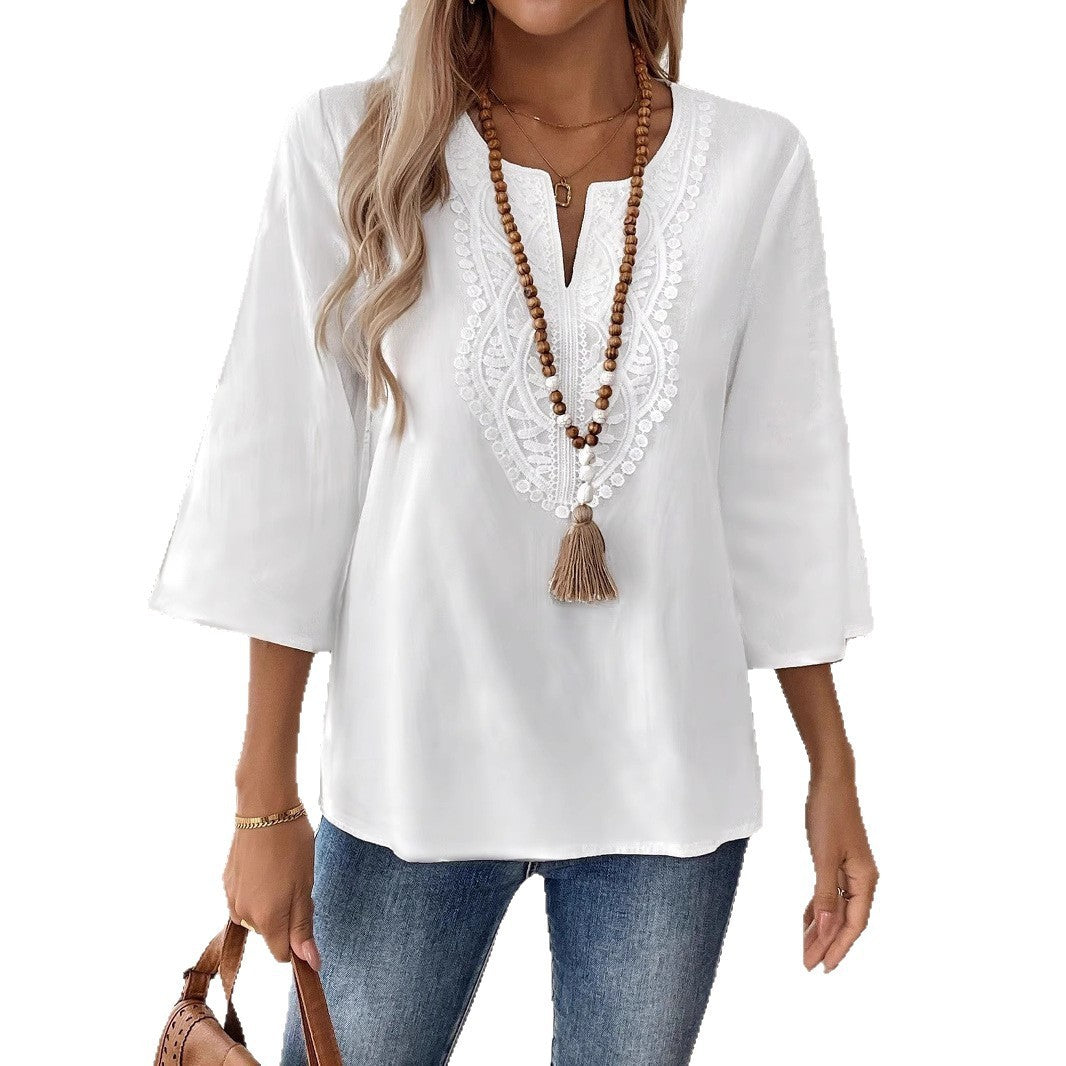 Elegant White Solid Color Loose Polyester Shirt