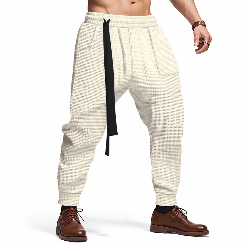 Men's Casual Pants Solid Waffle Male Hip Hop Streetwear Track Pants