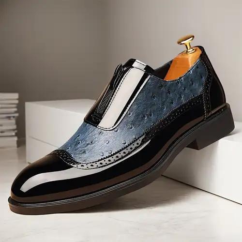 Ostrich Grain Embossed Zipper Pointed Bright Leather Chelsea