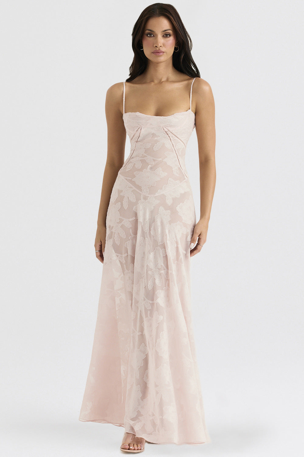 Robe Longue de Soirée Sexy en Dentelle Florale à Lacets et Bretelles pour Femme, Été, Coupe Ajustée