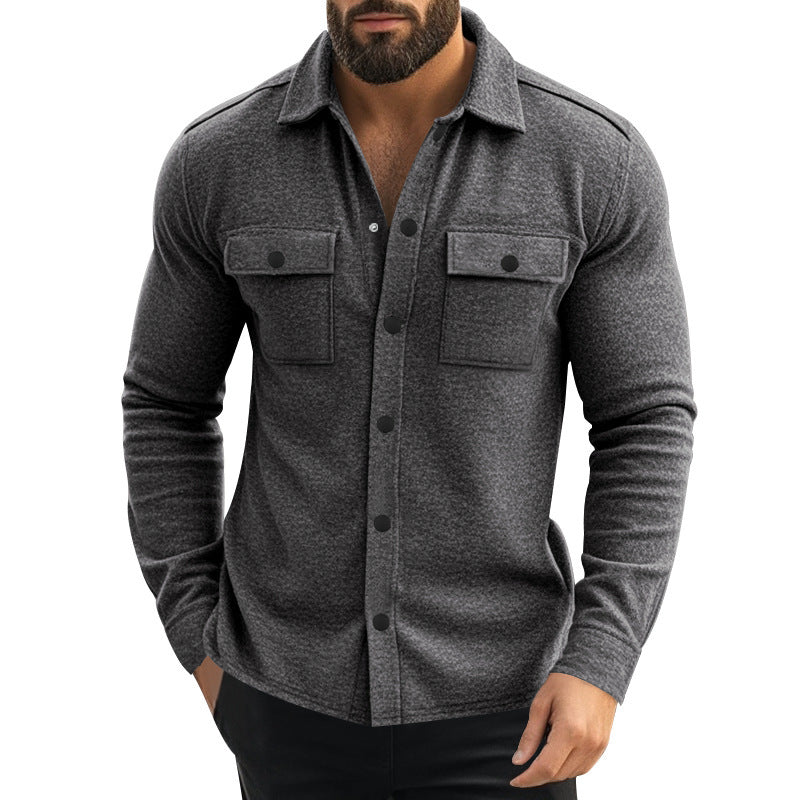 Men's Single-Breasted Lapel Jacket with Multi-Pockets