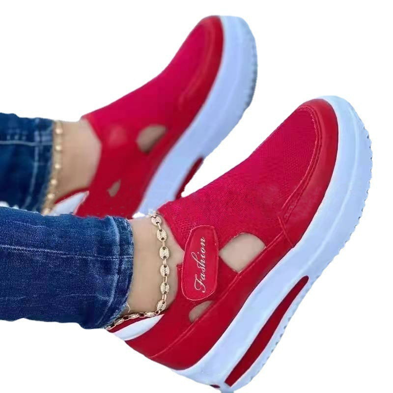 Chaussures décontractées respirantes à semelle épaisse et à scratch, color block, pour femme