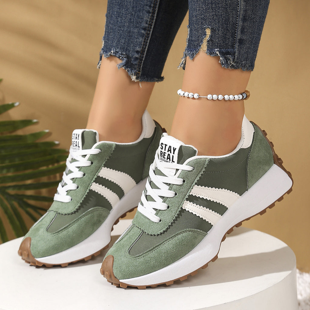 Baskets Rayées à Lacets pour Femmes Chaussures de Sport Décontractées à Semelle Épaisse Respirantes