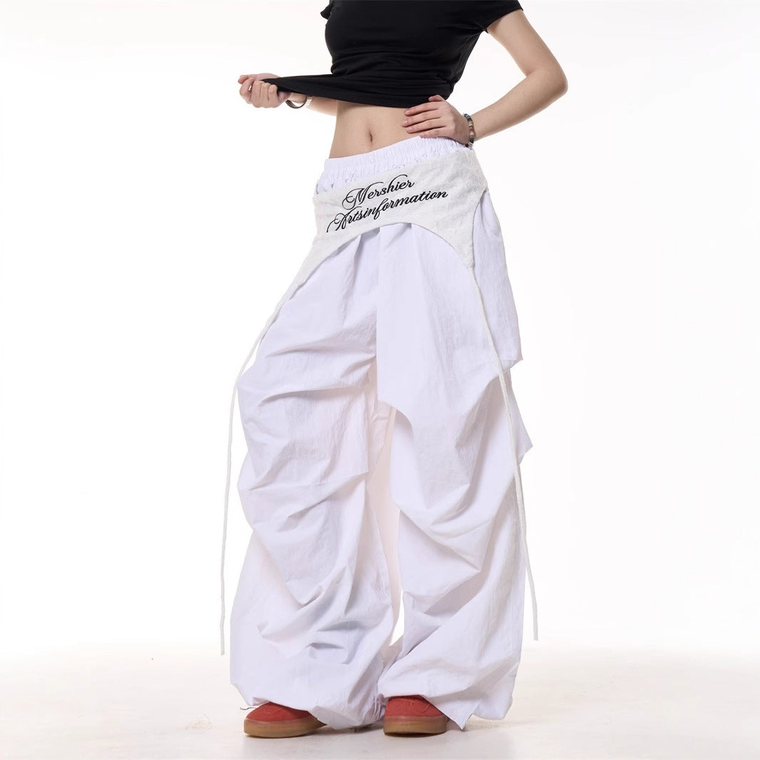 Women’s Relaxed Casual High-Waist Layered Cargo Pants with Tie Details