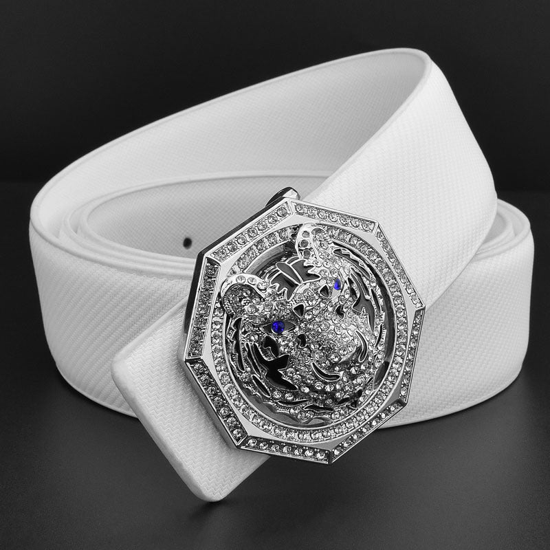 Zodiac Tiger Head Belt Women's Leather Smooth Buckle