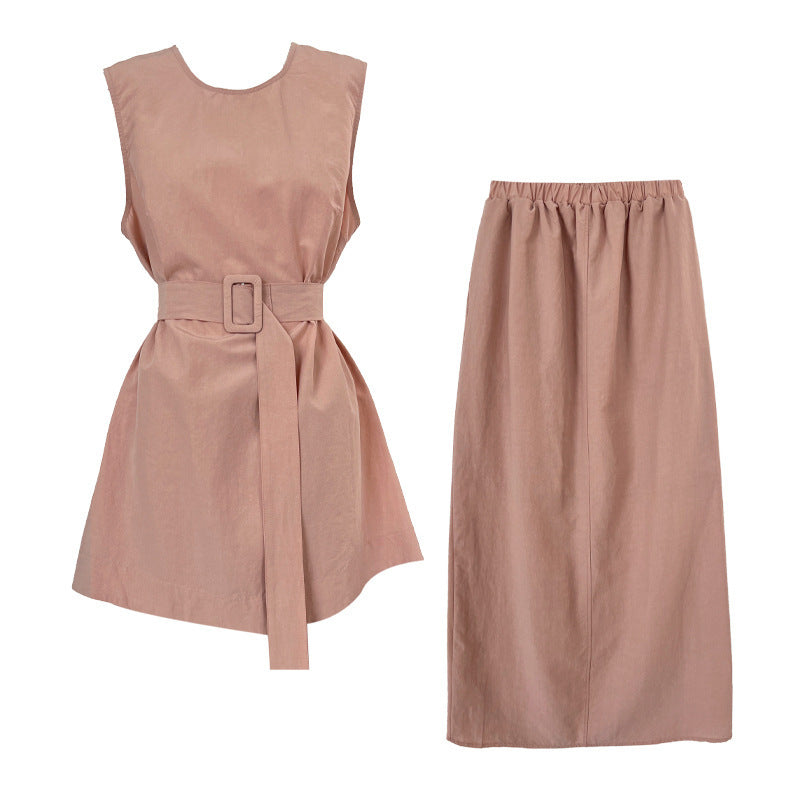 Temperament High-grade Cinched Sleeveless Top With High Waist Skirt