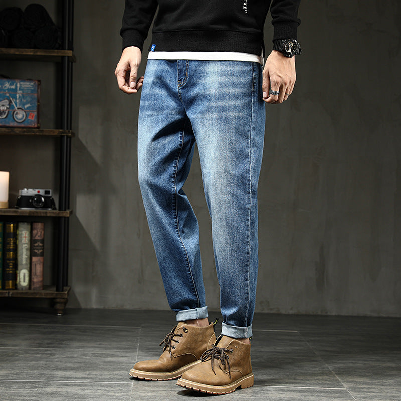 Jean harem homme en coton extensible taille haute grande taille ample