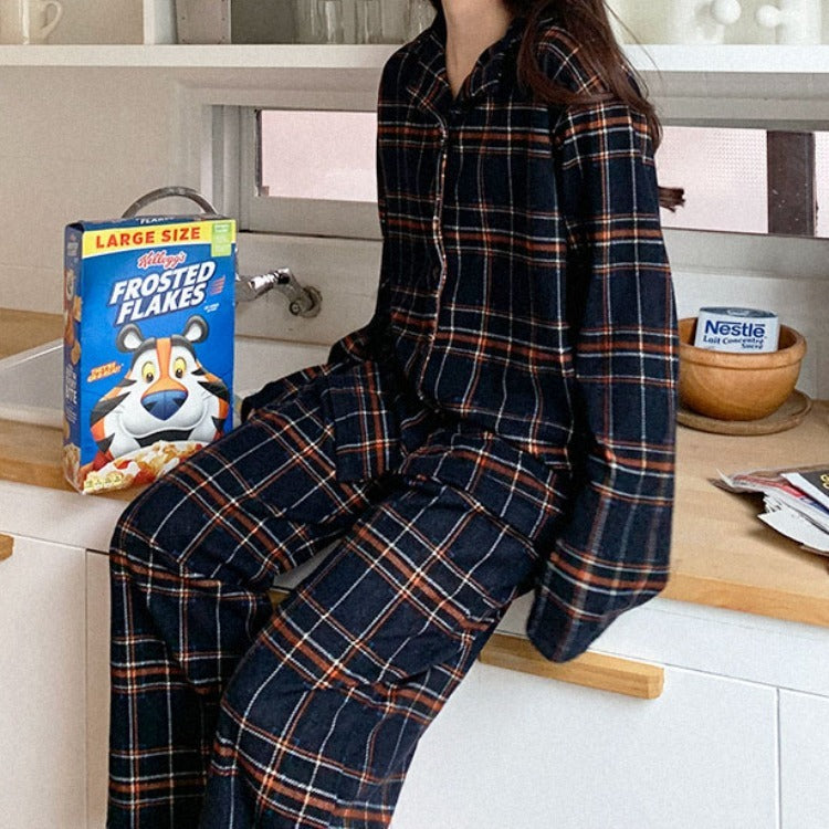 Women's Lazy Plaid Pajamas Homewear Suit