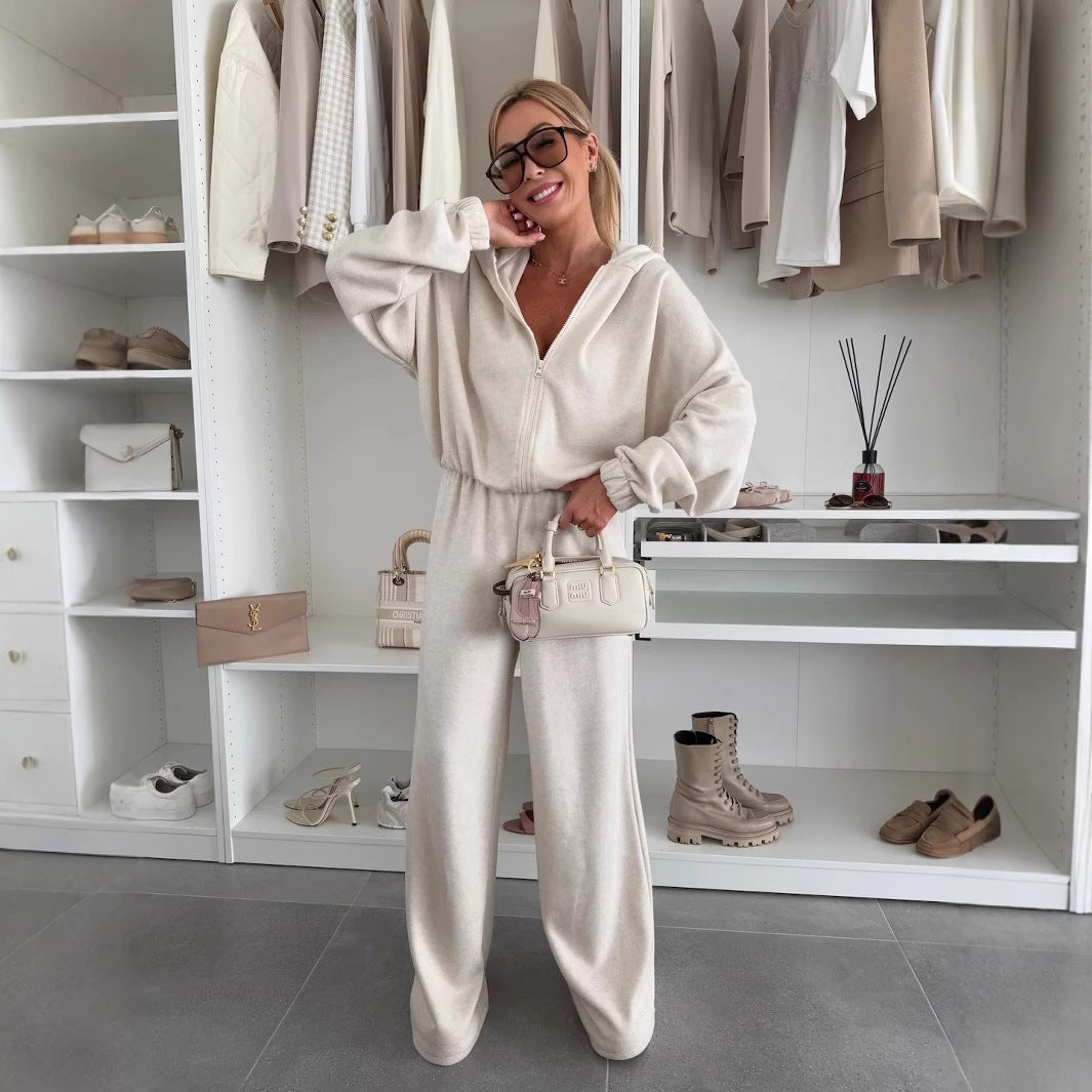Ensemble deux pièces de pantalon élastique zippé pour femme